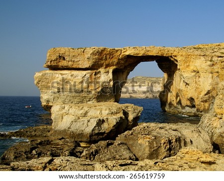 GOZO ISLAND, MALTESE ISLAND - NOVEMBER 5, 2015. The Azure Window ,one of the most beautiful attraction of  Gozo Island . This World Heritage Site is in danger of collapse because of erosion.