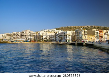 MARSALFORN VILLAGE, GOZO ISLAND, MALTESE ISLANDS - NOVEMBER 5, 2014. Marsalforn Village, the most popular tourist resort on Gozo Island.