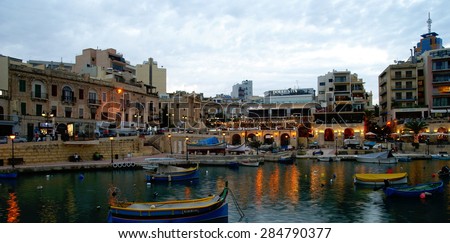 ST\' JULIAN\' S , ISLAND OF MALTA - NOVEMBER 18, 2014. Night view at Spinola Bay, St Julian\'s , Malta.