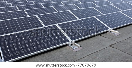 closeup of modern solar panels on roof