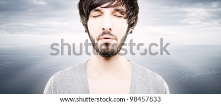sleepy person with eyes closed on a fantasy background