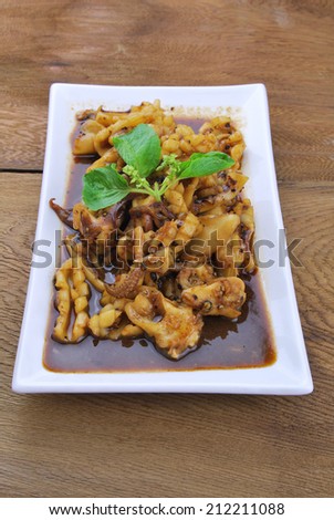 squid. Chinese stir-fried squid with black pepper , garlic and soy sauce asia food