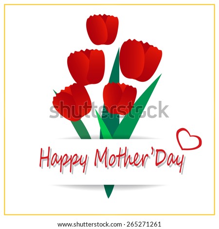 Red flower tulip card for mother's day white background