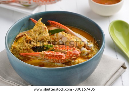 Crab meat coconut milk curry, Thai spicy soup cuisine