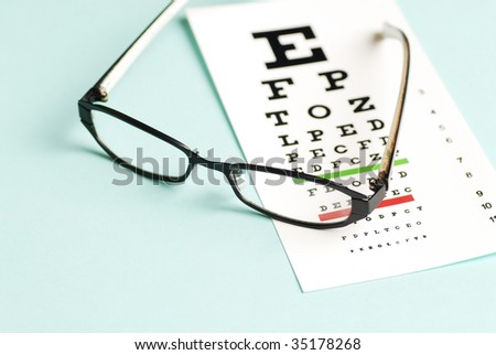 eye exam chart and glass