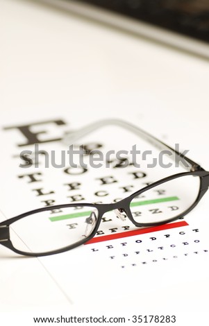 eye exam chart and glass