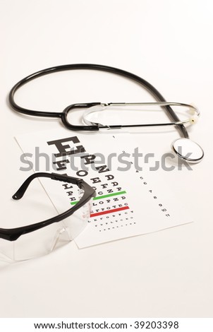 eye exam chart and stethoscope