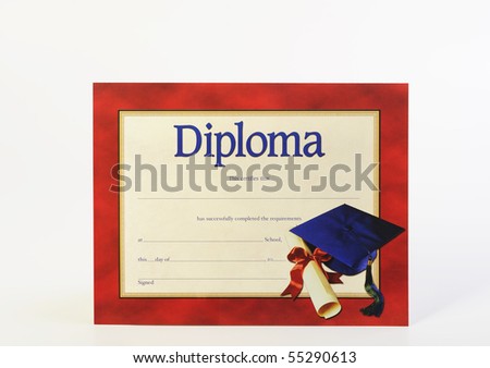 A cap and  diploma  isolated on white