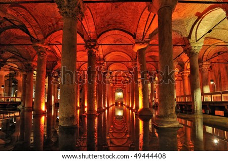 Turkey. Istanbul. Underground basilica cistern. Byzantine water reservoir build by Emperor Justinianus