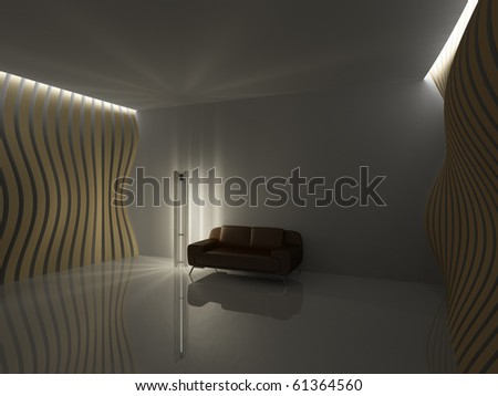 Empty relaxation dark room in minimalist style