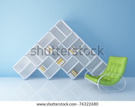Bookshelf in modern room with chair