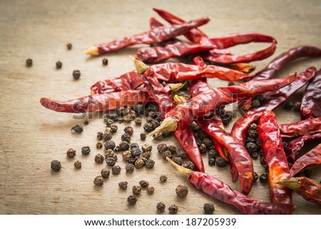 Dried chili peppers and black pepper