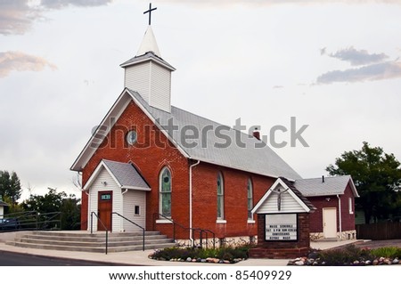 Brick building Christian church in a rural community in rural Colorado, USA