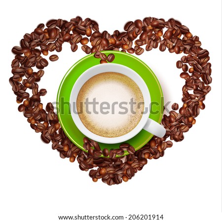 Coffee cup with coffee grain - Vector Illustrations. 
Green cup.