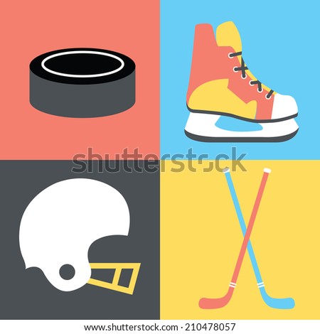 Hockey collection / Vector illustration / Ice hockey icons set / Flat design
