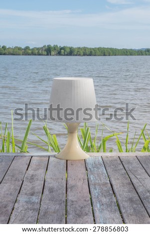 table lamp on desk beside river