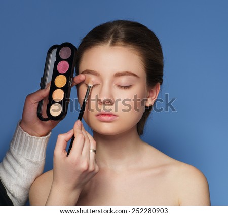 Makeup. Cosmetic. Skin tone palette. Applying Make-up