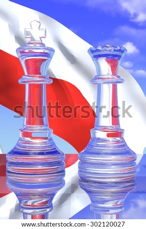 Clear King and Queen Chess Pieces with the Polish Flag and a Blue Sky Background