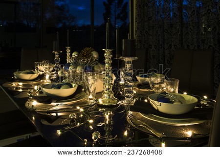christmas eve table setting, new year night table setting
