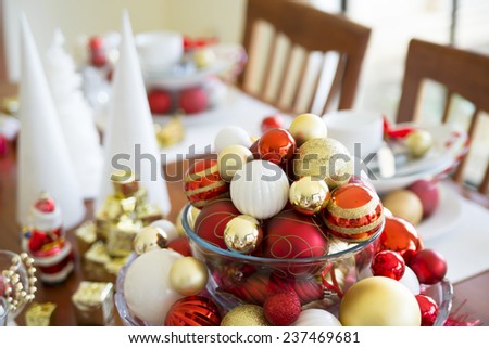christmas ornament and table setting, new year table setting