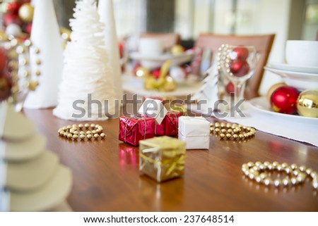 christmas  table setting with ornament, new year table setting