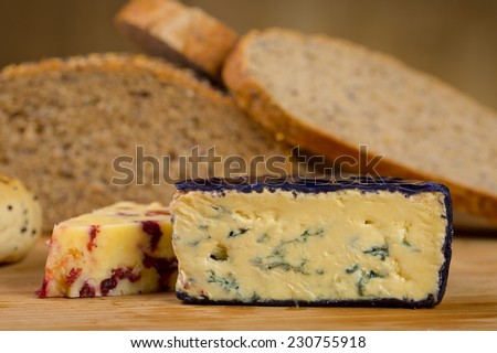 Roquefort cheese on a wooden serving board