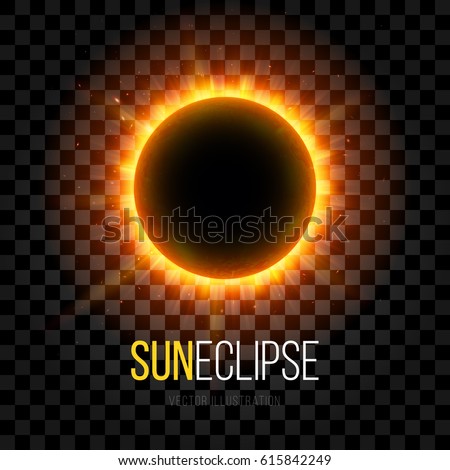 Total Eclipse of the Sun with Corona on Transparent Background. Digital Artwork Creative Graphic Design. Vector Illustration.