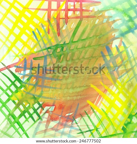 hand painted green-yellow-blue crossed  strokes background