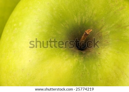 Big juicy green apple. The view from above.