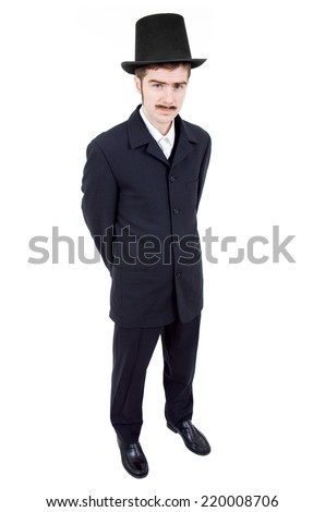 young man dressed as vintage groom, full length