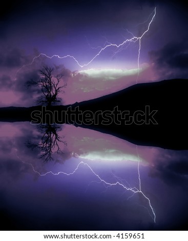 computer generated digital art of a lightning in the lake