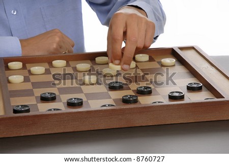 young man playing a game isolated on white
