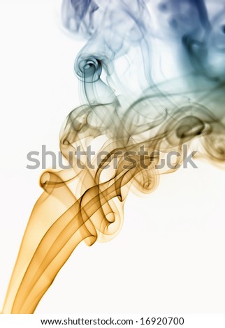 colored smoke from a cigarette in white background
