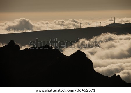 Mountains of Madeira island above the clouds at Pico do Areeiro and Ruivo
