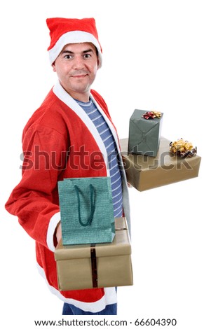 oung Man With Santa Hat Holding Some Gifts, 