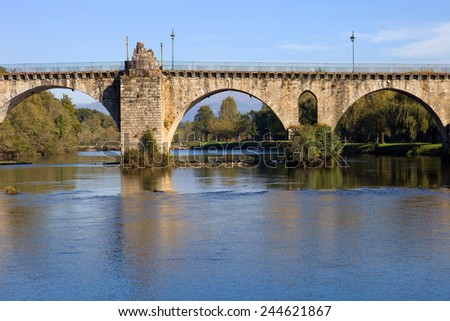 ancient roman bridge of Ponte da Barca in the north of portugal