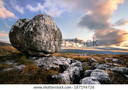 erratic boulder on limestone, Yorkshire dales