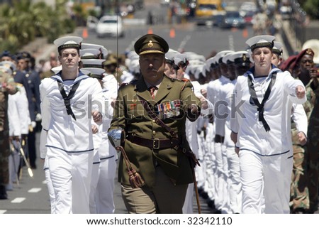 CAPE TOWN, - NOVEMBER 9: British Navy and South African Army personal march through The Heerengracht  to commemorate Armistice Day in Cape Town, South Africa on November 9, 2008