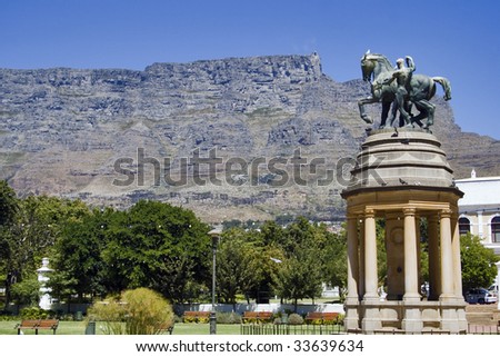 Statue in the Company Gardens in Cape Town South Africa with Table Mountain in the backdrop