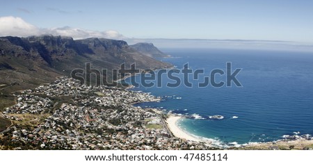 Camps Bay Beach near Cape Town, in the Western Cape Province of South Africa, as seen from Lion\'s Head