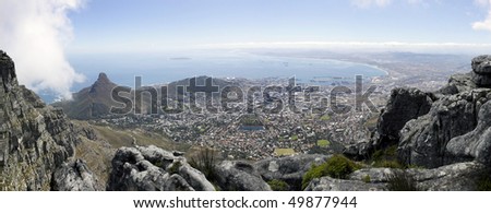 A panoramic view of Lions Head, Signal Hill and the city bowl of Cape Town, South Africa, as seen from the top of Table MountainPanorama