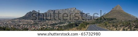 A panoramic view of Table Mountain. Lions Head, Signal Hill and the city bowl of Cape Town, South Africa