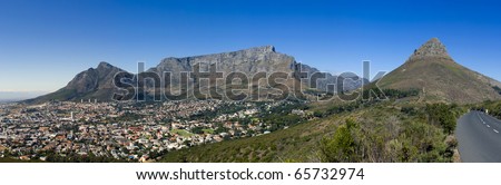 A panoramic view of Table Mountain. Lions Head, Signal Hill and the city bowl of Cape Town, South Africa