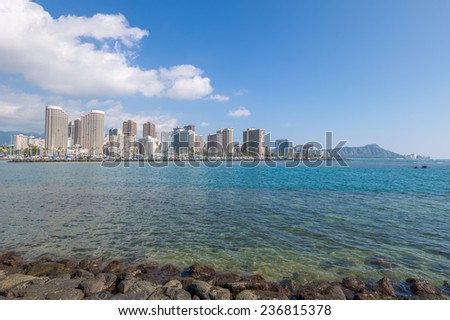 Honolulu, Dec. 8:  The Shoreline view of Waikiki.    Honolulu, Hawaii, USA.  Dec. 8, 2014.