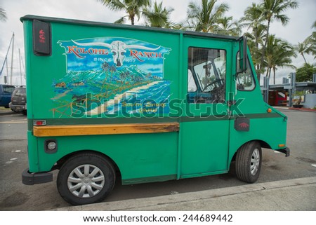 Honolulu, Jan. 16:  A vintage Hawaiian Plate-Lunch Truck on the streets of Waikiki.  Honolulu, Hawaii, USA, January 16, 2015.