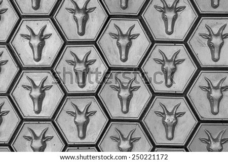 Title:  Animal Monochrome Description:  Black and white photo of monochrome animal background with focus on the animal heads.