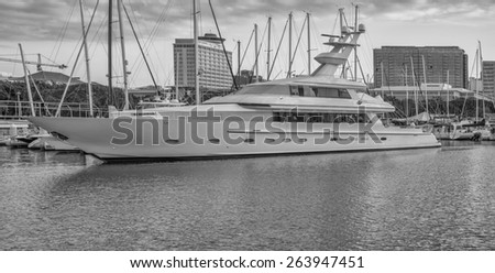 Honolulu, Hawaii, USA. March 25, 2015;  The Waikiki Yacht Club plays host to a super-yacht.  For over 50 years the Waikiki Yacht Club has been the premier luxury boating club in the State of Hawaii.