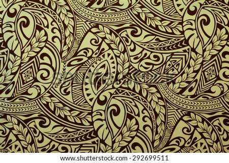 Tropical cloth pattern/texture in a black pattern on a faded yellow background.