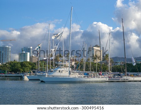 Honolulu, Hawaii, USA, July 27 2015: Morning view of the Waikiki Yacht Club, host of \