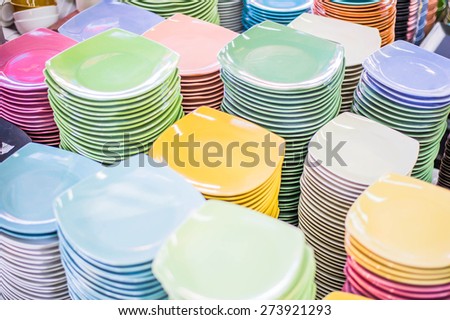 Group of  plates stacked together.